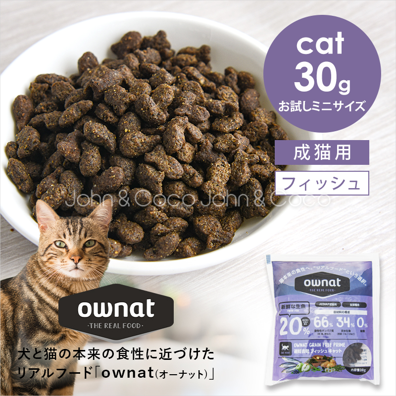 オーナット グレインフリー プライム 避妊去勢 フィッシュ お試しミニサイズ 30g 猫 ドライフード