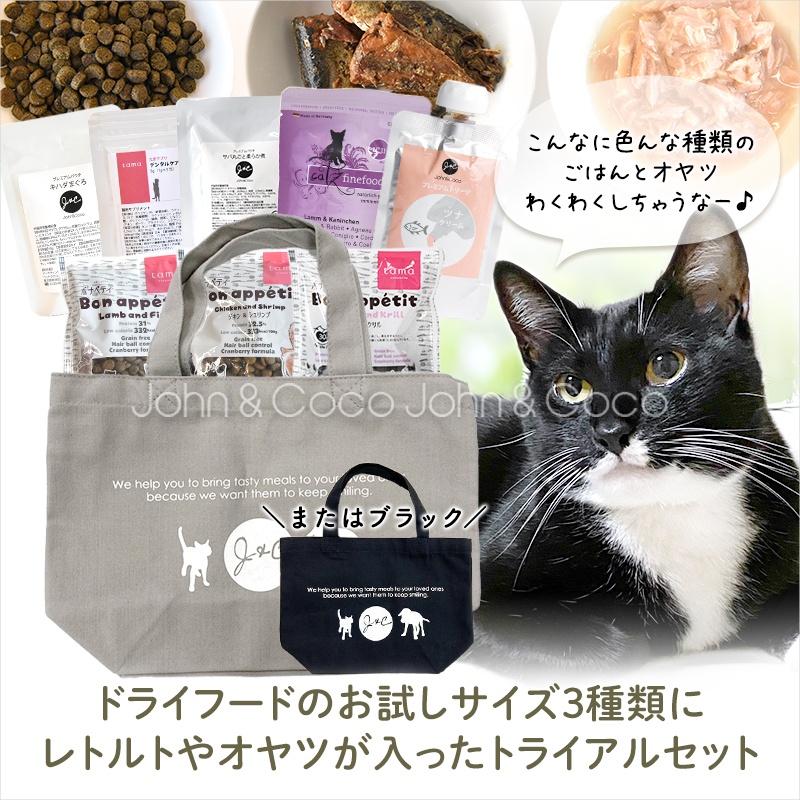 「送料無料」J&C 限定 ジョンココ トライアルセット 猫用 お試し商品 サンプル キャットフード ドライフード ウェットフード オヤツ 「おひとり様おひとつ」