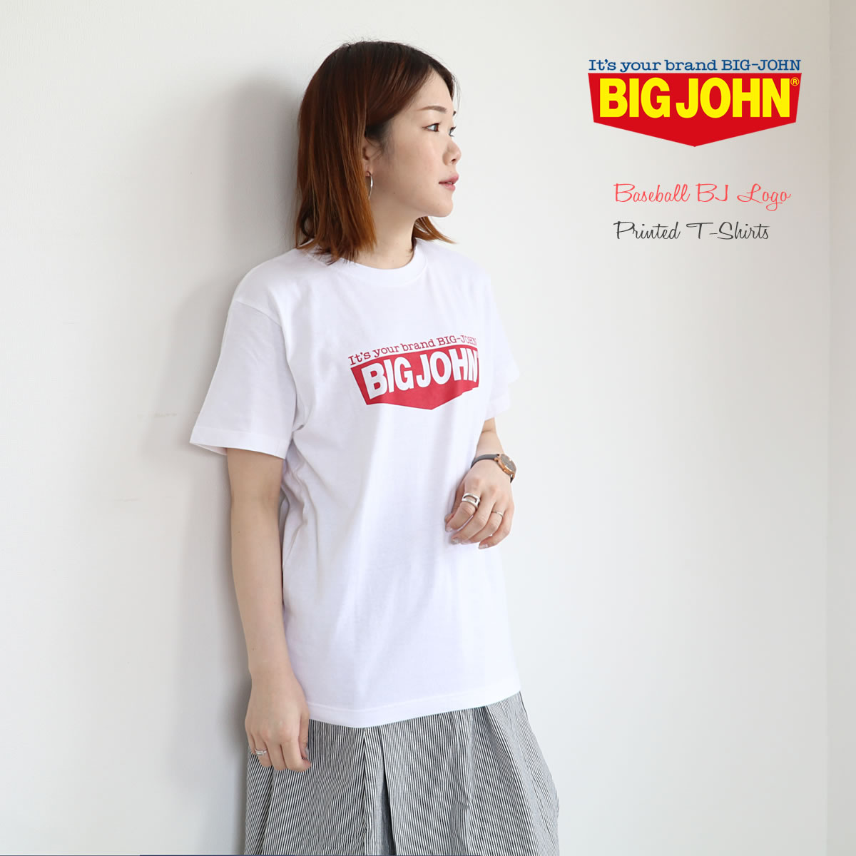 プリントTシャツ ビッグジョン ベースボール BJロゴ メンズ 半袖 ショートスリーブT へヴィーウェイト BIG JOHN クルーネック レディース フロントプリント｜johnbull-jeans｜04