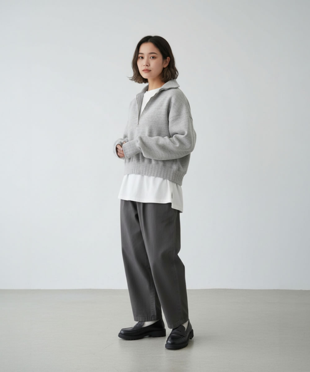 JOHNBULL ジョンブル トンプキン裏毛 ハーフジップ ショートスウェットシャツ トレーナー レディース 針抜きリブ ピグメント加工 ビンテージ風 爆買_3
