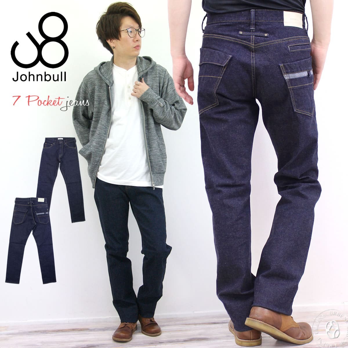 デニムパンツ ジョンブル 待望の11542リニューアル登場 メンズ Johnbull ワンウォッシュ ストレッチ アシンメトリー 7ポケット 21579-11｜johnbull-jeans｜02