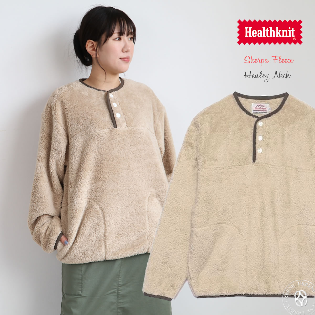 ヘルスニット シェルパフリースヘンリーネック 長袖 ポケット付き Healthknit ( 55001 )  ボアフリース アウトドア ゆったり クラシックフィット 男女兼用｜johnbull-pants｜02