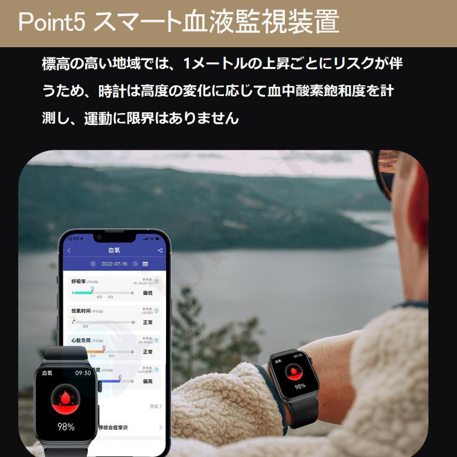 即納スマートウォッチ日本製センサー血糖値測定心電図ECG+P | JChere