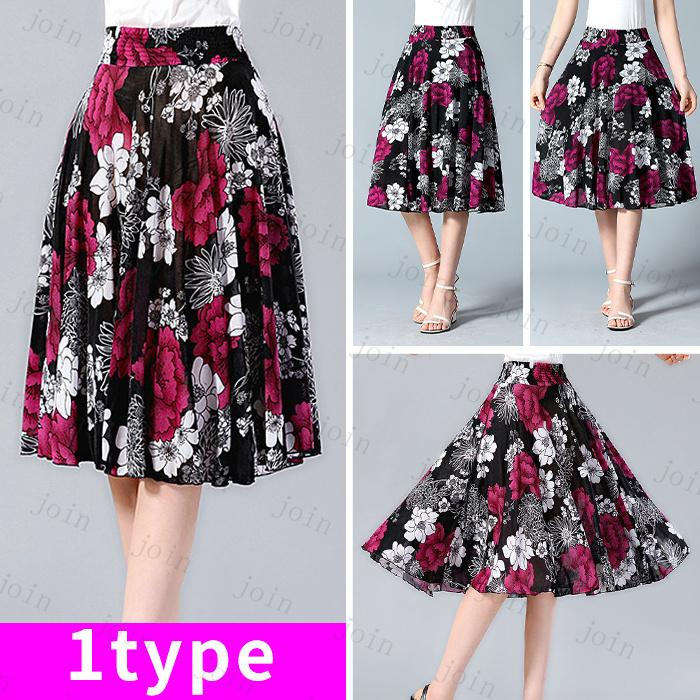 スカート日本国内当日発送 ひざ丈スカート ゴムスカート人気 ウエストゴム スカート スカートロング春 韓国ファッション 花柄 かわいい フレアスカート #SK43 |  | 01