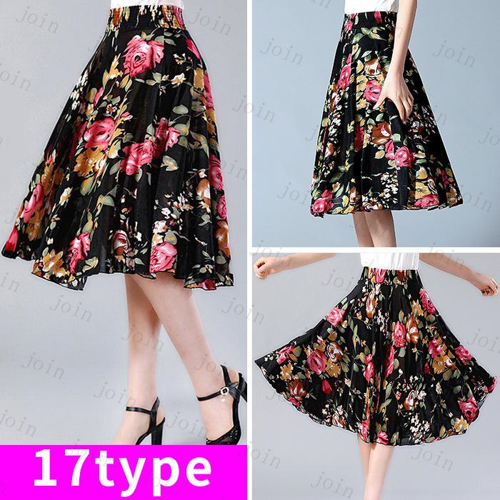 スカート日本国内当日発送 ひざ丈スカート ゴムスカート人気 ウエストゴム スカート スカートロング春 韓国ファッション 花柄 かわいい フレアスカート #SK43 |  | 17