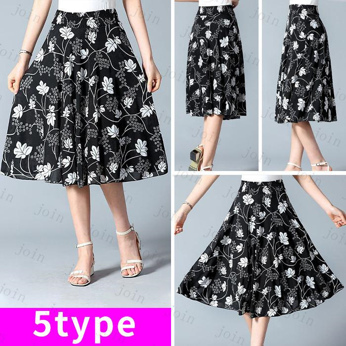 スカート日本国内当日発送 ひざ丈スカート ゴムスカート人気 ウエストゴム スカート スカートロング春 韓国ファッション 花柄 かわいい フレアスカート #SK43 |  | 05
