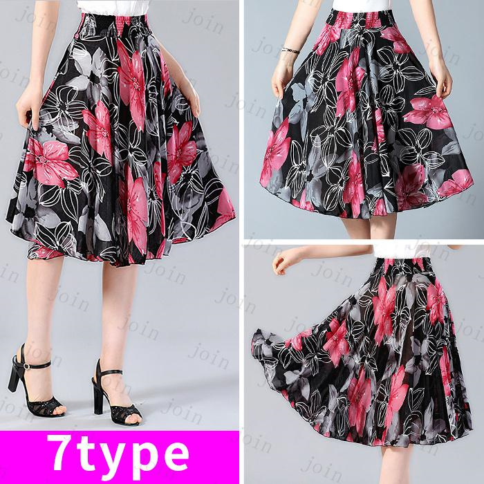 スカート日本国内当日発送 ひざ丈スカート ゴムスカート人気 ウエストゴム スカート スカートロング春 韓国ファッション 花柄 かわいい フレアスカート #SK43 |  | 07