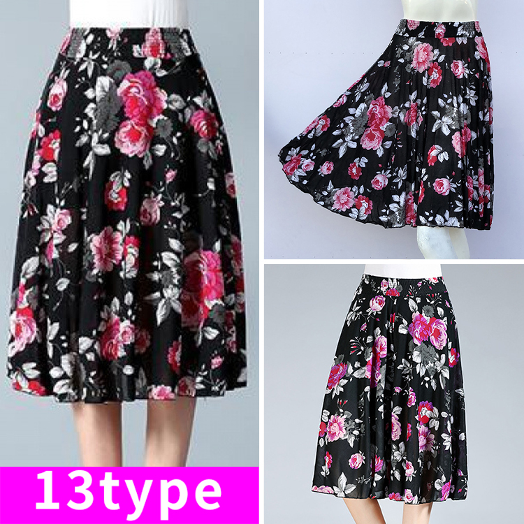 スカート日本国内当日発送 ひざ丈スカート ゴムスカート人気 ウエストゴム スカート スカートロング春 韓国ファッション 花柄 かわいい フレアスカート #SK43 |  | 12