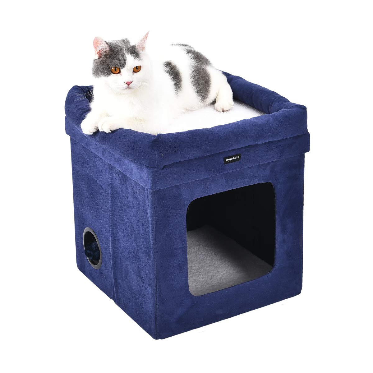 【在庫処分】AmazonBasics 折りたたみ式キャットハウス 猫 ベッド キューブ型 ブルー 暖かい ふわふわ 室内用 寒さ対策 保温防寒 ペット用品 暖かい 冬 寒さ対策｜jojo-donya
