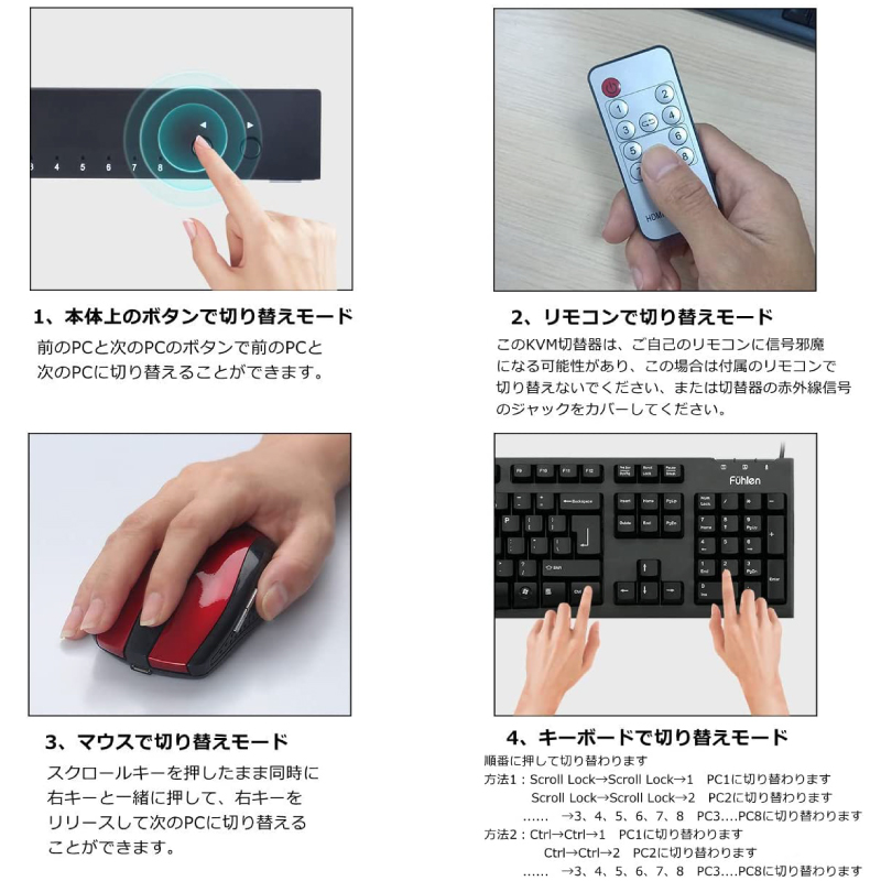最大61%OFFクーポン AIMOS USB切替器 8入力 4出力 USB切り替え PC8台 プリンター マウス キーボード スキャナー  USBプリンター 共有スイッチハブ リモコン付き