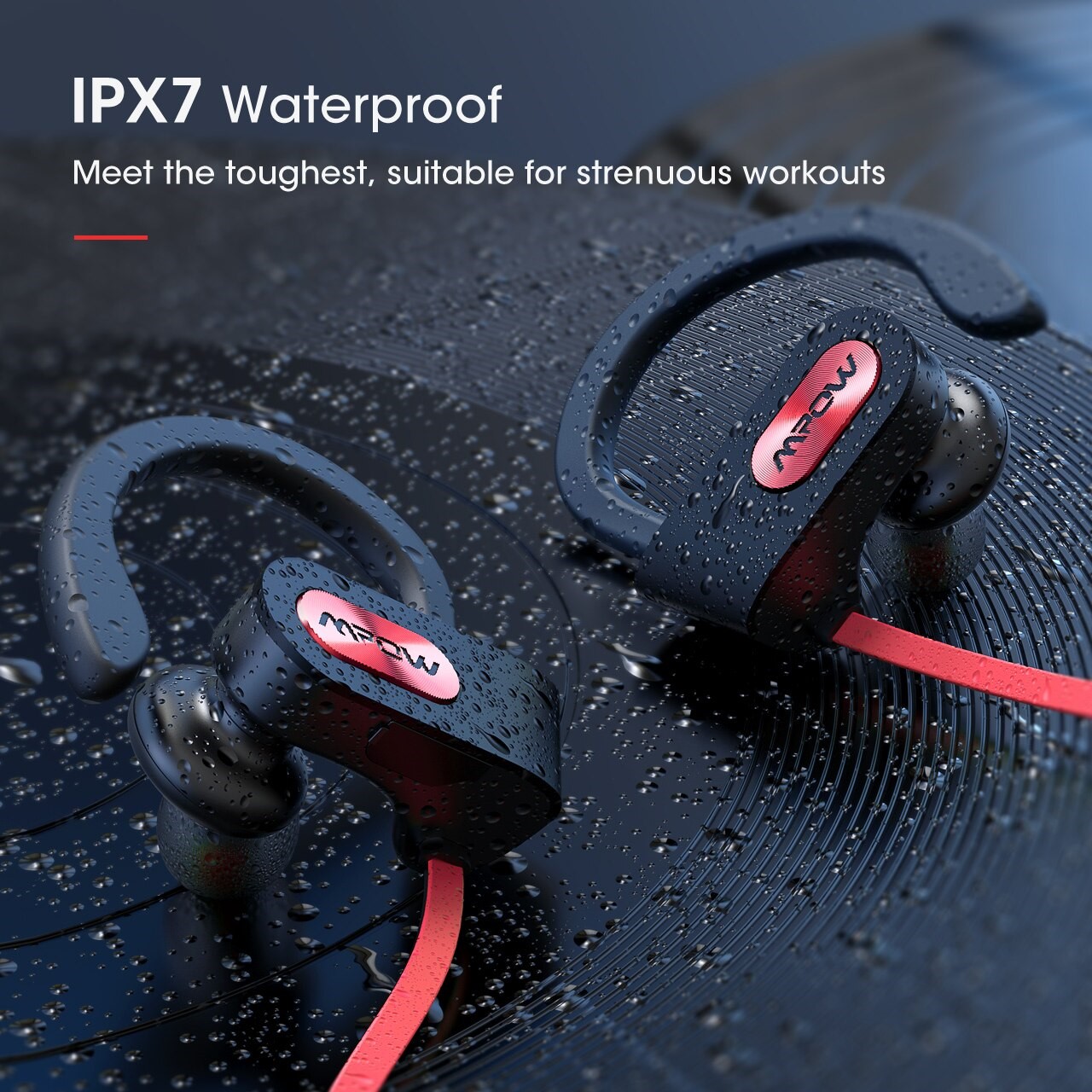 Mpow BH088A ワイヤレスヘッドフォン bluetooth 5.0 IPX7 防水 イヤホン 低音 7時間再生 スポーツ ランニング アウトドア スマートフォン 通話