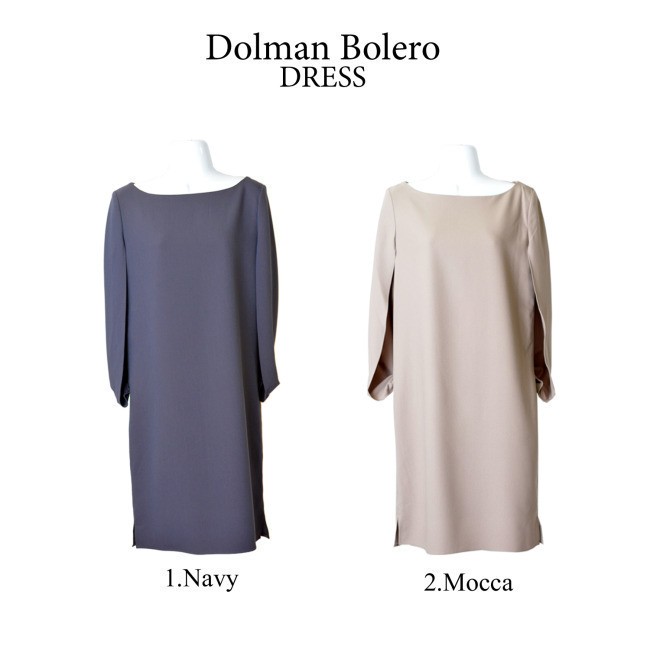 ドルマンボレロ風ドレス ワンピース パーティードレス フォーマル スリットスリーブ ラウンドネック 膝丈 結婚式 無地 レディース