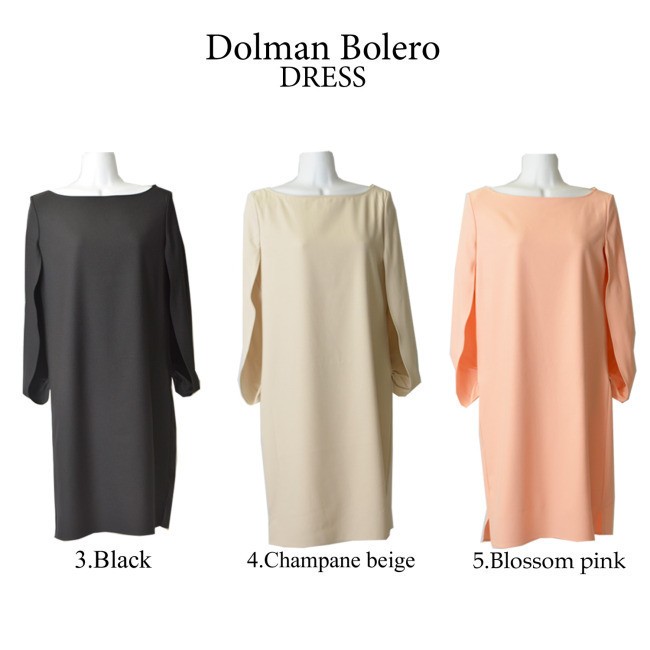 ドルマンボレロ風ドレス ワンピース パーティードレス フォーマル スリットスリーブ ラウンドネック 膝丈 結婚式 無地 レディース