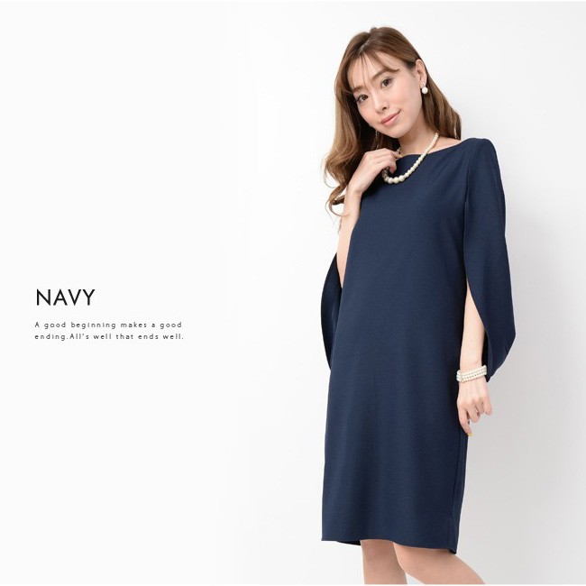 ドルマンボレロ風ドレス ワンピース パーティードレス フォーマル スリットスリーブ ラウンドネック 膝丈 結婚式 無地 レディース