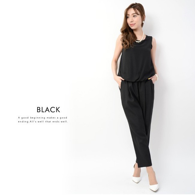 ノースリーブ パンツドレス フォーマル オールインワン テーパードパンツ ドレッシースタイル ラウドネック パーティー 結婚式 無地