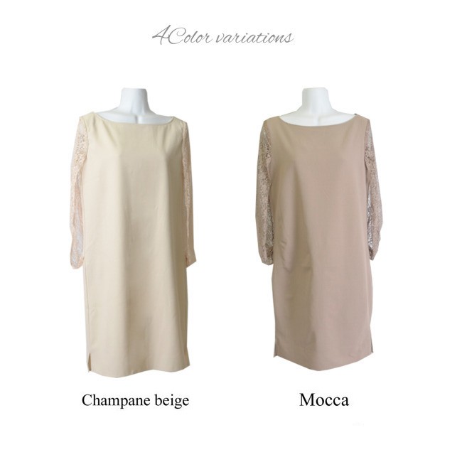 ドルマンレースボレロドレス パーティードレス フォーマルワンピース セレモニーワンピース 七分袖 ラウンドネック ひざ丈 結婚式 Aライン