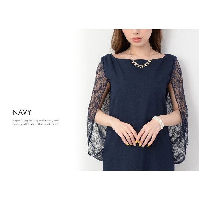 ドルマンレースボレロドレス パーティードレス フォーマルワンピース セレモニーワンピース 七分袖 ラウンドネック ひざ丈 結婚式 Aライン