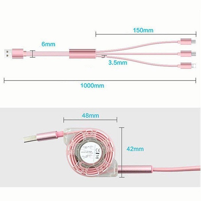 スマホ充電ケーブル 3in1 巻き取り式 ライトニング アンドロイド タイプC マイクロUSB Type-C 急速充電 iphone android 3台同時充電可 Lightning Micro Type-C