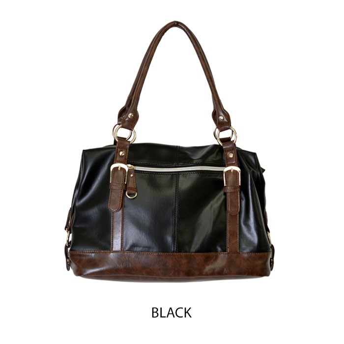 バイカラーボストンバッグ 2WAYショルダーバッグ バイカラー レザー ハンドバッグ 斜めがけ 合成皮革 ボストンバッグ 鞄 送料無料