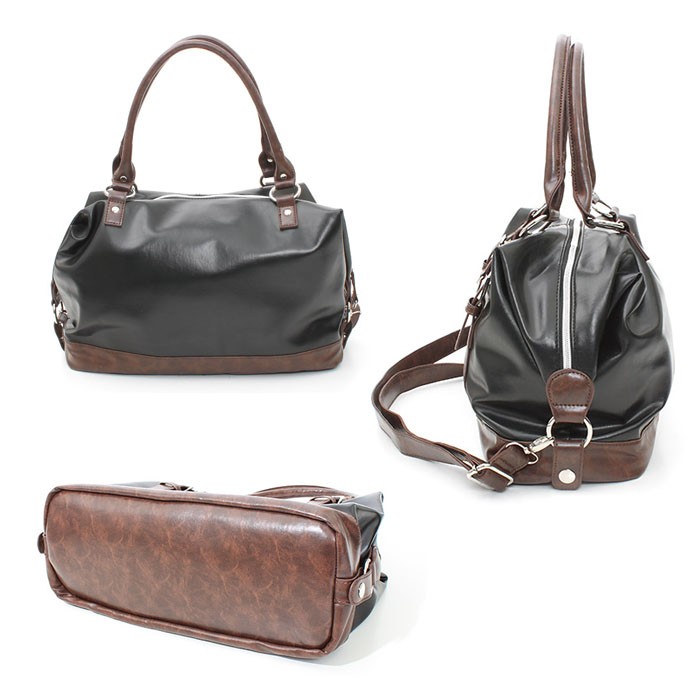 バイカラーボストンバッグ 2WAYショルダーバッグ バイカラー レザー ハンドバッグ 斜めがけ 合成皮革 ボストンバッグ 鞄 送料無料