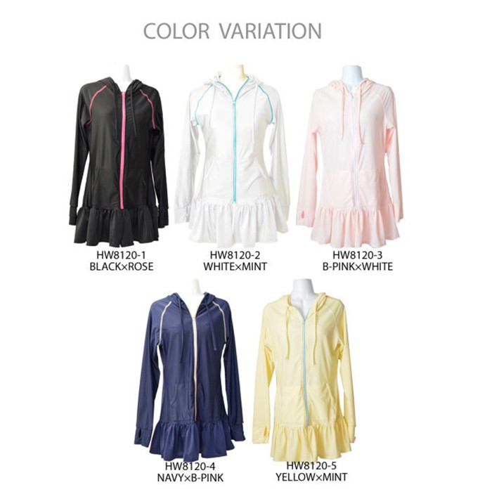 UVカット ラッシュガード フリル付き パーカー ワンピースタイプ 無地 水着 ロング 長袖 紫外線対策 水濡れOK 速乾 伸縮 パステルカラー UV対策 レディース
