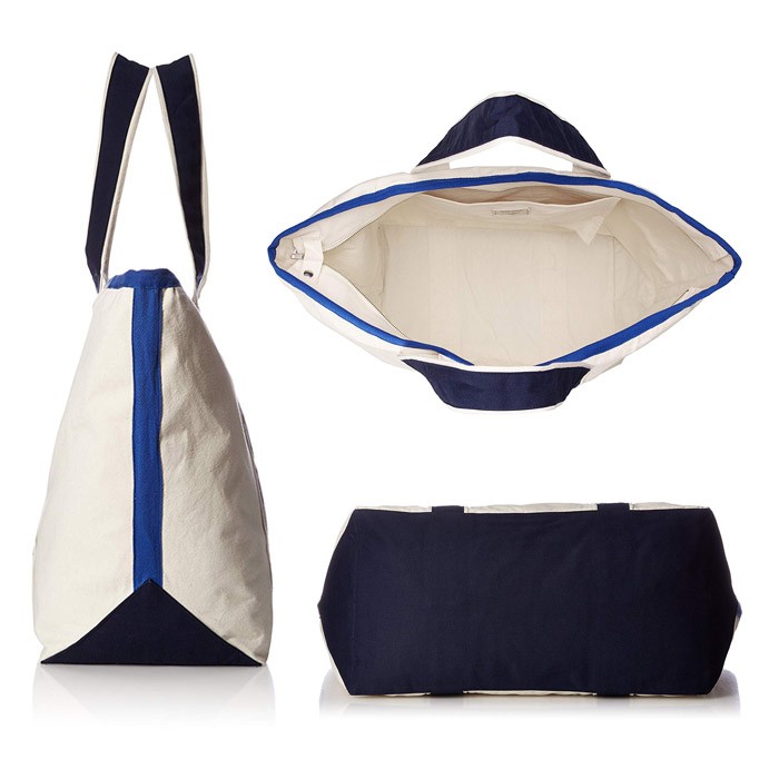 MAISON KITSUNE メゾンキツネ RICHELIEU TOTE BAG XL トートバッグ キャンバス ショッピングバッグ カラー エコバッグ ECRU-MARINEBLUE FW17U811 並行輸入