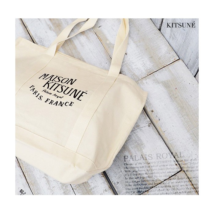メゾンキツネ MAISON KITSUNE トートバッグ ナチュラル キャンバス ロゴ ユニセックス ショッピングバッグ AU05100AT1009 並行輸入