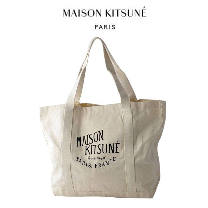 メゾンキツネ MAISON KITSUNE トートバッグ ナチュラル キャンバス ロゴ ユニセックス ショッピングバッグ AU05100AT1009 並行輸入