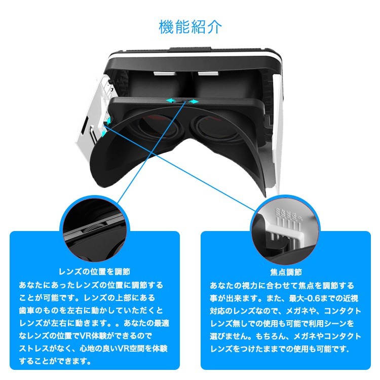 VR ゴーグル 3Dメガネ 折り畳み式VR ヘッドバンド付き 超薄型 軽量 超3D映像効果 iphone 近視対応 Android ios 4.7~6.0 インチスマホ対応 持ち運び
