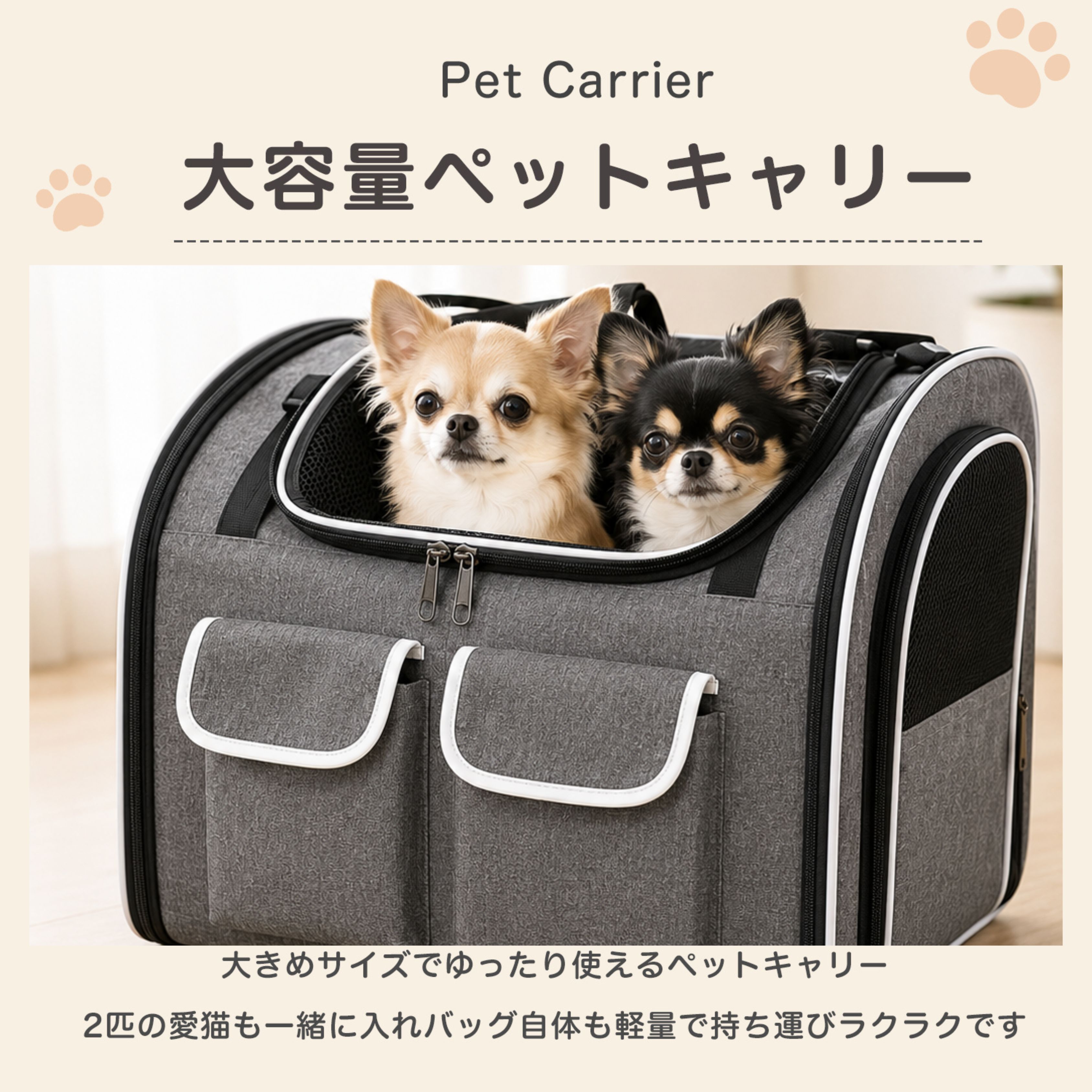 柴犬種 柴 ペットキャリーバッグ 2匹対応 リュック 犬 猫 兼用 3WAY 大