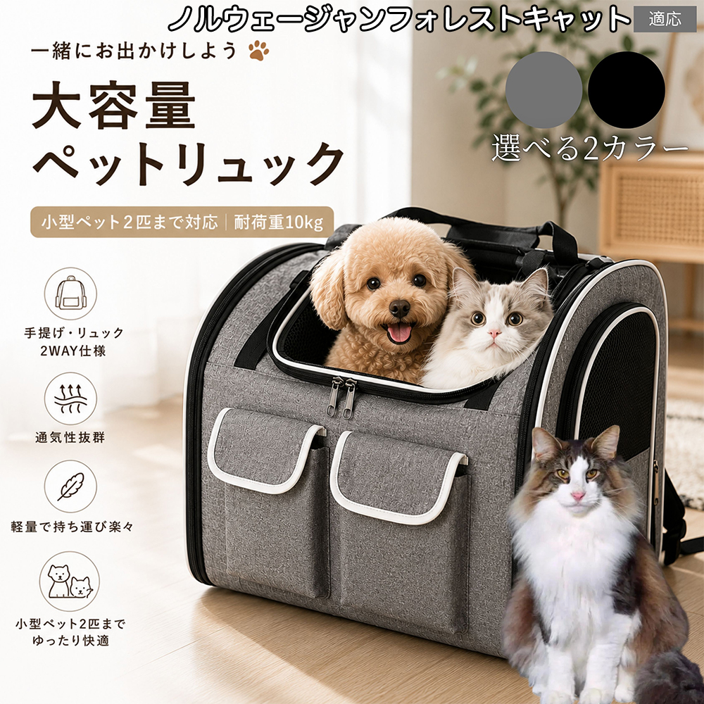 ノルウェージャンフォレストキャット猫 ペットキャリーバッグ 2匹対応