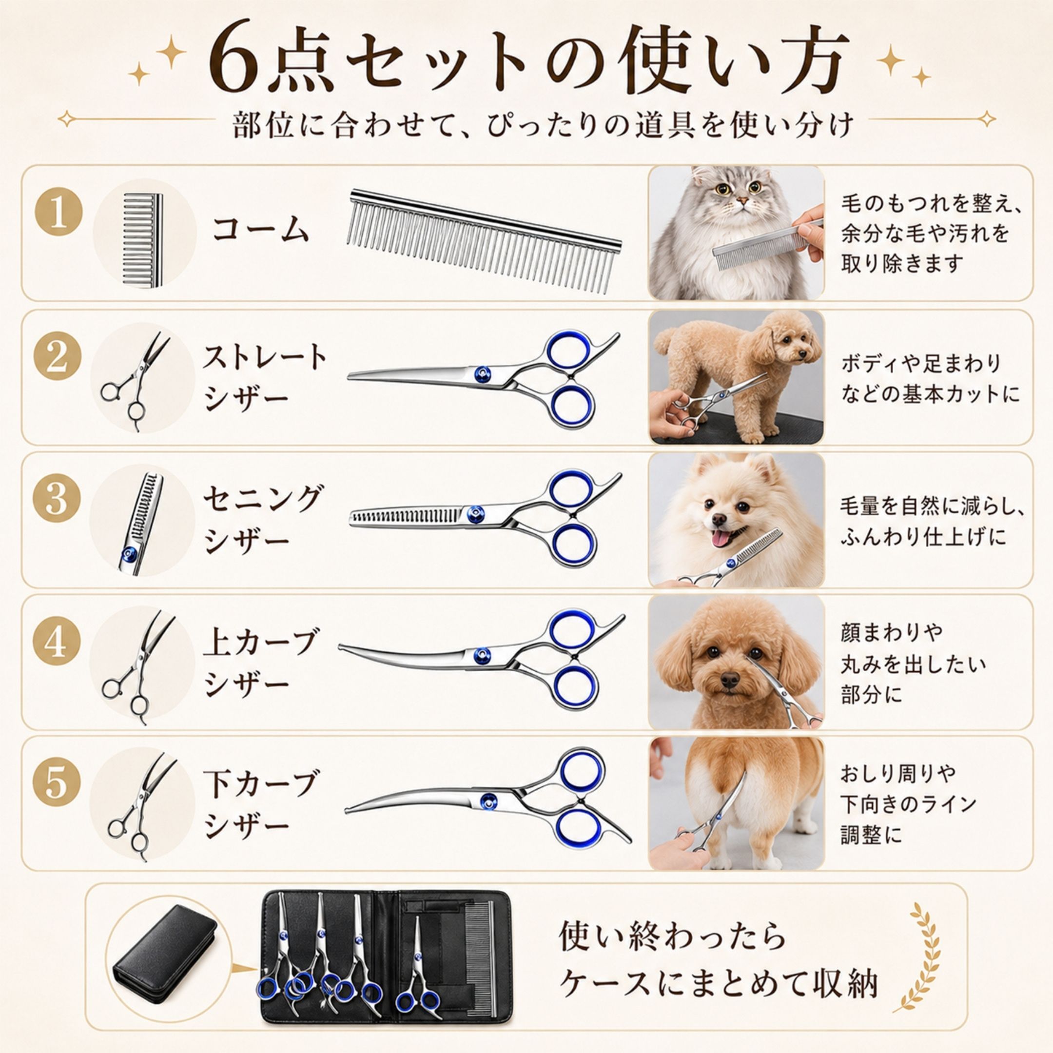 トリミング ハサミ はさみ 6点セット トリミングシザー スキバサミ