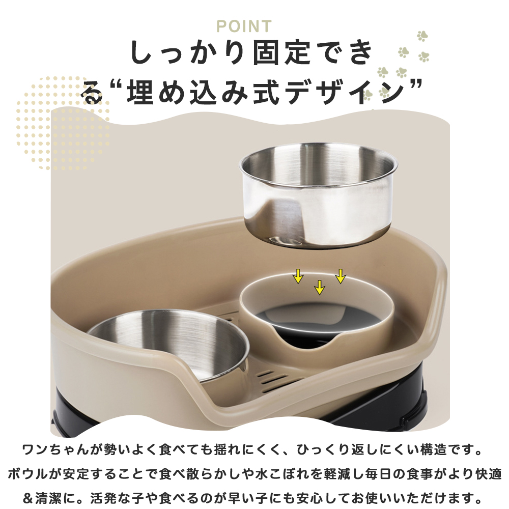 犬猫兼用ステンレス食器ダブルボウル給餌給水皿食べやすい設計滑り止め