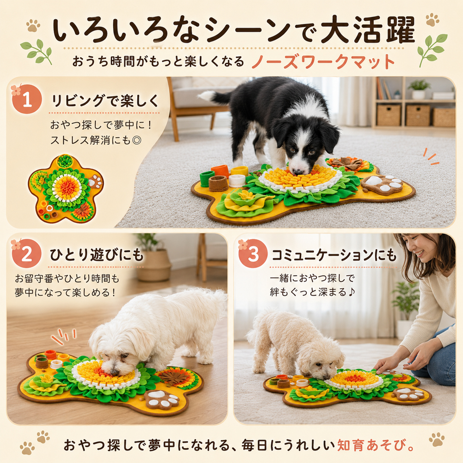 犬用ノーズワークマット嗅覚訓練知育大型早食い防止滑り止め洗濯可室内