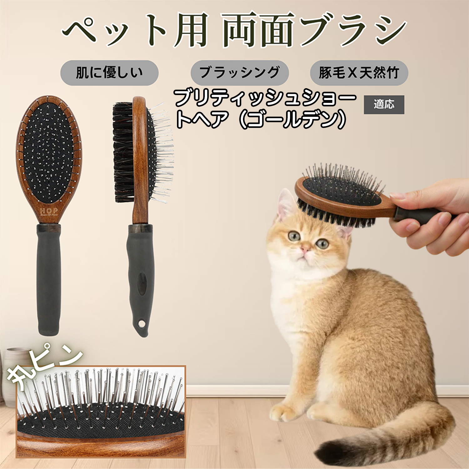 ブリティッシュショートヘアゴールデン猫 犬猫用ペット両面ブラシ 混合