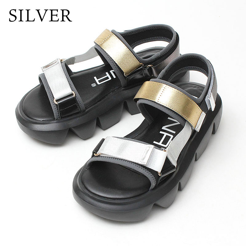 MANA カラーベルクロサンダル silver 38size 24㌢ MANA（マナ） サンダル レディース カラーベルクロサンダル 532165