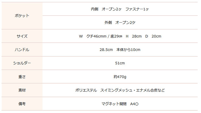 acrylic 2WAYトートバッグ 1312 サイズ表