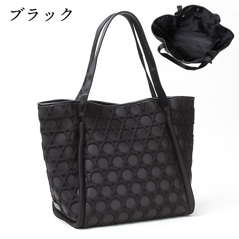 ラクーオ　トートバッグ　Lサイズ　ブラック LAQUOH（ラクーオ） トートバッグ 軽い 籠目大柄型押し ボンディング