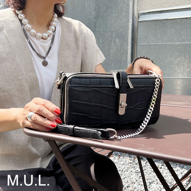 専用　M.U.L 限定　クロコ型押しショルダーバッグ M.U.L. BOX WALLETショルダー クロコダイル型押しBLACK MUL-112