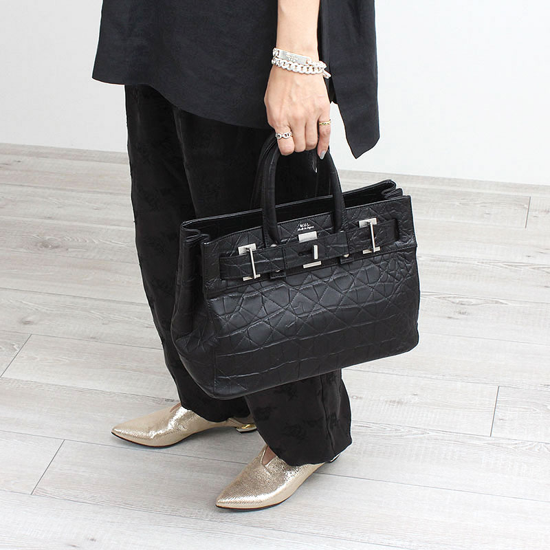 M.U.L.ペイズリー柄 レザー トートバッグ ブラック トートバッグ M.U.L. エムユーエル トートS STUDシリーズ MUL-128 新作