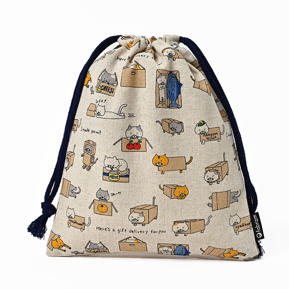 巾着袋 きんちゃく 小 Sサイズ 20×24cm 小学校 小学生 保育園 幼稚園 入園 入学 ねこシリーズ 日本製 fabrizm 給食袋 コップ入れ 男の子 女の子 キッズ 子供 |  | 01