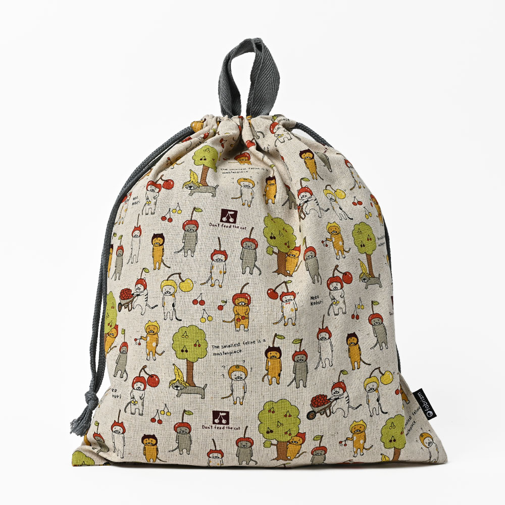 巾着袋 きんちゃく 大 Mサイズ 30×34 小学校 小学生 保育園 幼稚園 入園 入学 ねこシリーズ 日本製 fabrizm 手さげかばん 体操着入れ 男の子 女の子 キッズ |  | 03