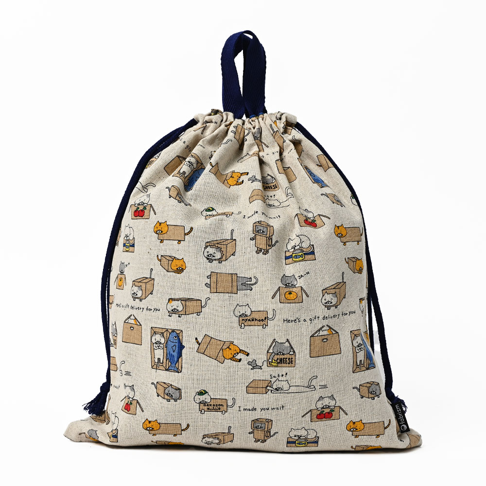 巾着袋 きんちゃく 大 Mサイズ 30×34 小学校 小学生 保育園 幼稚園 入園 入学 ねこシリーズ 日本製 fabrizm 手さげかばん 体操着入れ 男の子 女の子 キッズ |  | 01