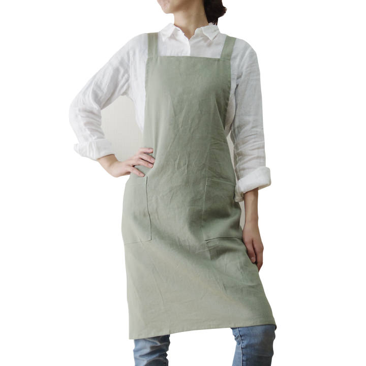 【在庫処分価格】エプロン おしゃれ かわいい 保育士 リネン100％ キッチンエプロン ひざ丈 ソフトリネン 日本製 fabrizm 母の日 ワークエプロン バッククロス | fabrizm | 03