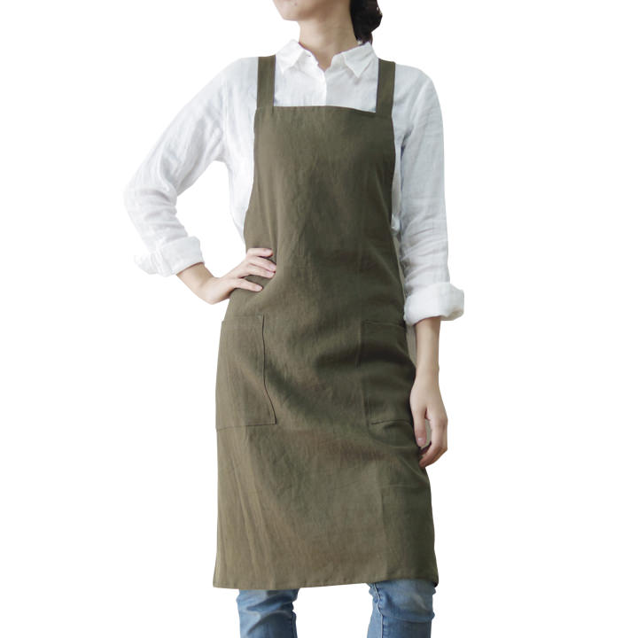 【在庫処分価格】エプロン おしゃれ かわいい 保育士 リネン100％ キッチンエプロン ひざ丈 ソフトリネン 日本製 fabrizm 母の日 ワークエプロン バッククロス | fabrizm | 02