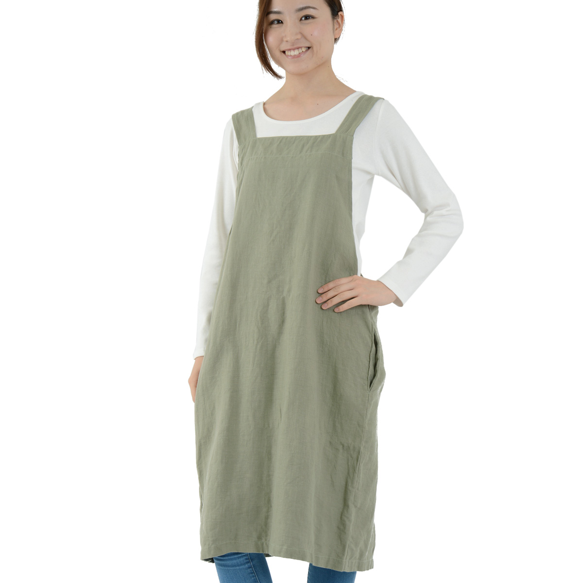 【在庫処分価格】エプロン おしゃれ かわいい 保育士 無地 タブリエエプロン ソフトリネン リネン100％ 日本製 fabrizm 母の日 料理教室 ギフト 麻 | fabrizm | 03