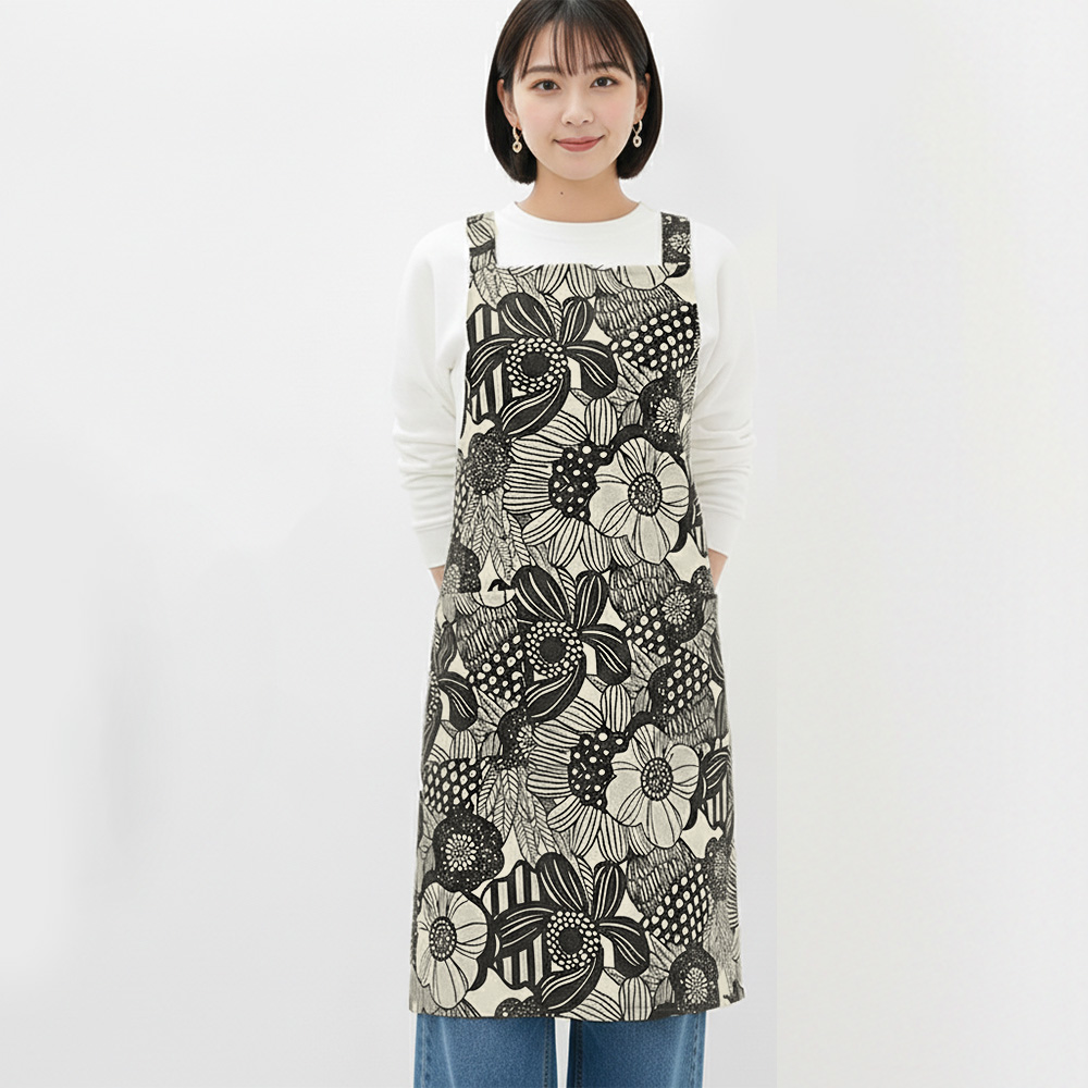 エプロン おしゃれ かわいい 保育士 北欧 花 キッチンエプロン ひざ丈 アフラ 日本製 fabrizm 母の日 ワークエプロン 料理教室 ギフト バッククロス | fabrizm | 01