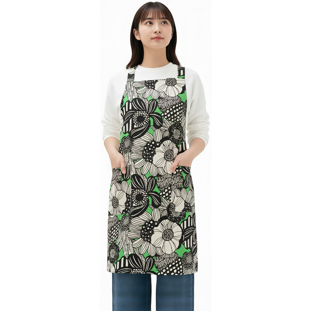 エプロン おしゃれ かわいい 保育士 北欧 花 キッチンエプロン ひざ丈 アフラ 日本製 fabrizm 母の日 ワークエプロン 料理教室 ギフト バッククロス | fabrizm | 02