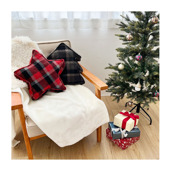 fabrizm クリスマスクッション 隠しポケット付 ウールブロックチェック