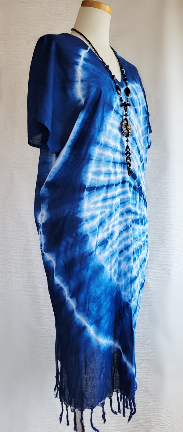 タイダイワンピース インディゴ 藍染 手絞り 半袖 ロング マキシ